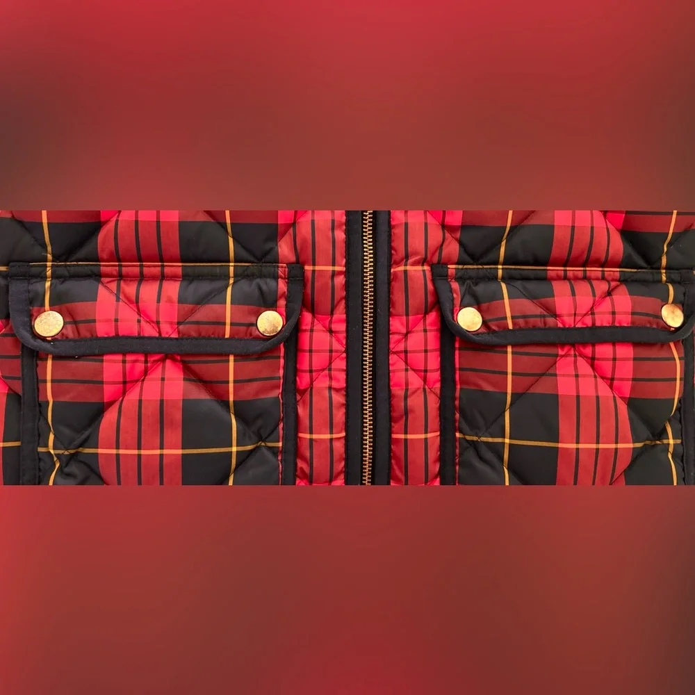 J Crew Excursion Red Navy Size XXS Quilted Vest Down Plaid Puffer Tartan